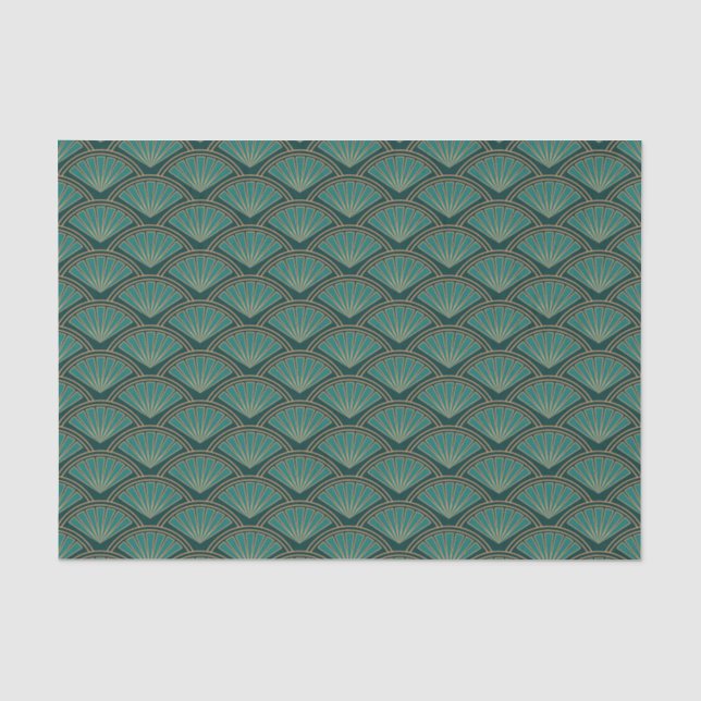 Art-Déco-Muster in aquamariner grüner Farbe Seidenpapier (Vorderseite)