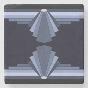 Art Deco-Muster in Blau-Grau und schwarzem Hinterg Steinuntersetzer