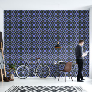 Art-Deco-Muster in Blau und Schwarz Tapete