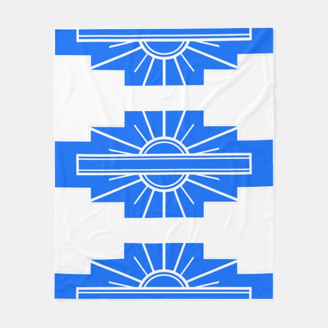 Art Deco Muster in Blautönen Fleecedecke (Vorderseite)
