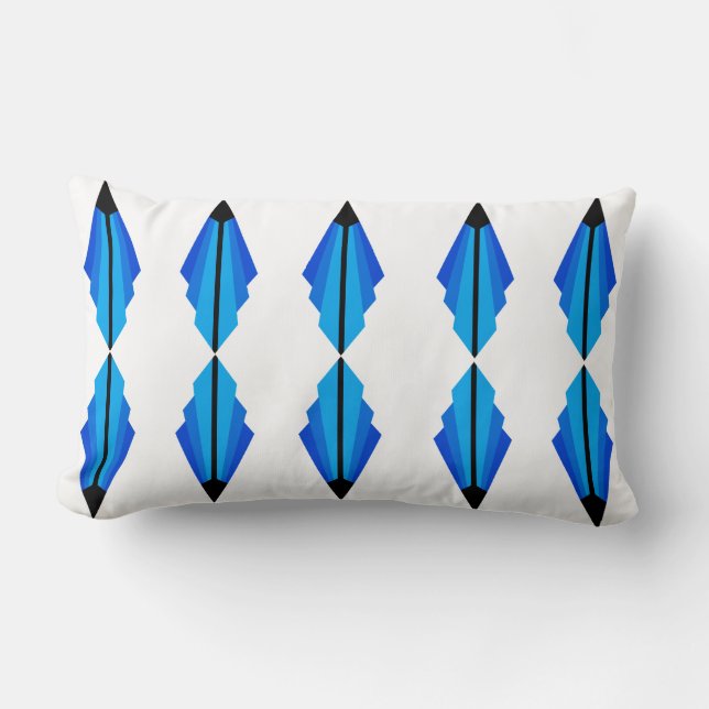 Art Deco Muster in Blues und Schwarz Lendenkissen (Vorderseite)