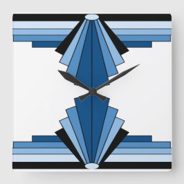 Art Deco Muster in Blues und Schwarz Quadratische Wanduhr