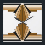 Art Deco Muster in Braun, Tan und Schwarz Quadratische Wanduhr<br><div class="desc">Dieses Muster basiert auf klassischen Deko-Formen,  die in Braun,  Bräune und Schwarz nachgebildet sind</div>