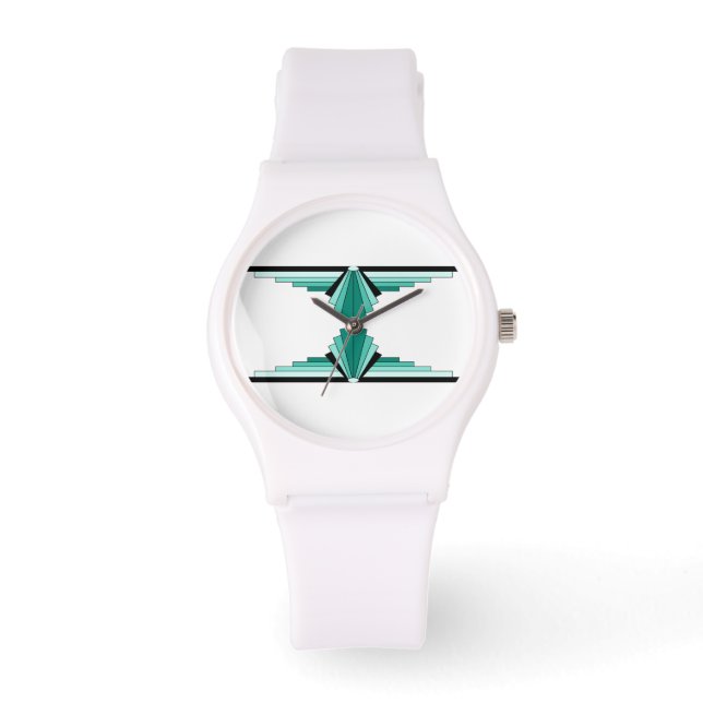 Art Deco Muster in Grüntönen Armbanduhr (Vorderseite)