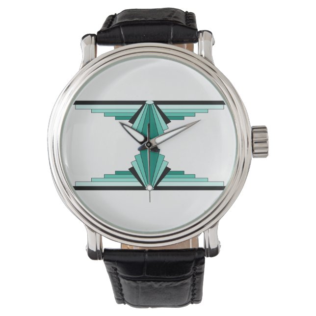 Art Deco Muster in Grüntönen Armbanduhr (Vorderseite)