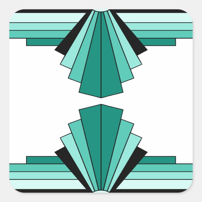 Art Deco Muster in Grüntönen Quadratischer Aufkleber (Vorderseite)