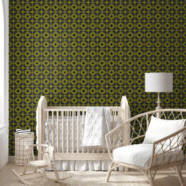 Art-Deco-Muster in Olive und Schwarz Tapete (Kinder)