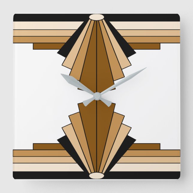 Art-Déco-Muster in Orange und Tan Quadratische Wanduhr (Vorderseite)