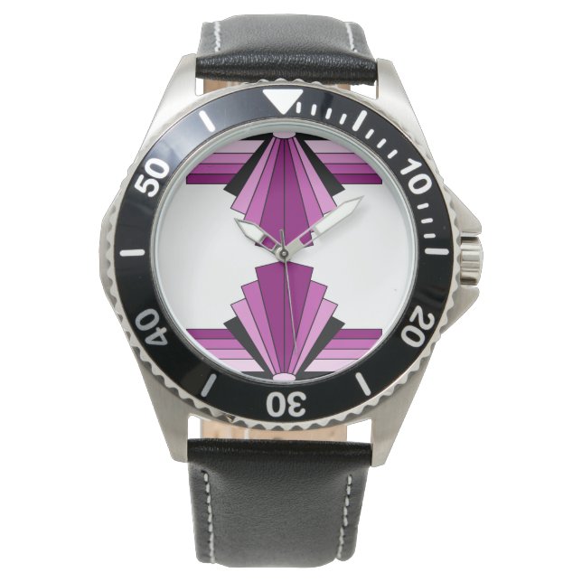 Art Deco Muster in Pinks Armbanduhr (Vorderseite)