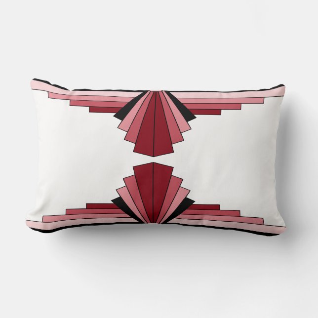 Art-Deco-Muster in Reds und schwarzer Lumbalkissen Lendenkissen (Vorderseite)