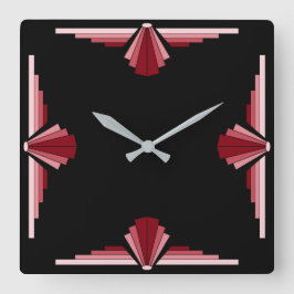 Art Deco Muster in Rot Quadratische Wanduhr