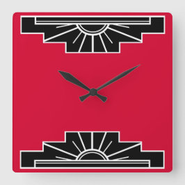 Art Deco Muster in Rot Quadratische Wanduhr