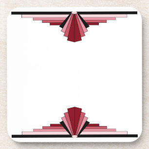 Art Deco Muster in Rot & Schwarz Getränkeuntersetzer