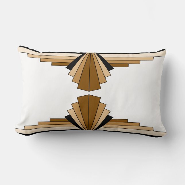 Art-Deco-Muster in Tans, Braun und schwarzer Lumba Lendenkissen (Vorderseite)