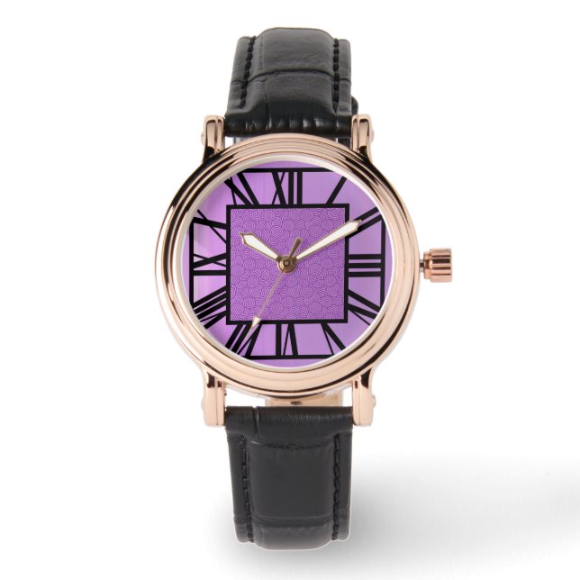 Art Deco Muster, Lavendel metallisch Armbanduhr (Vorderseite)