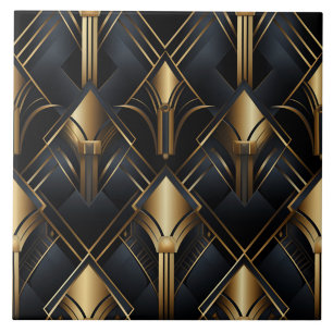 Art Deco Muster, metallischer Effekt, schwarz und Fliese