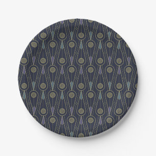 Art-Deco-Muster mit geometrischen Formen in Gold Pappteller