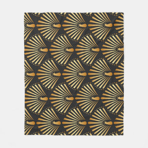 Art Deco Muster mit goldenem Pfau Fleecedecke
