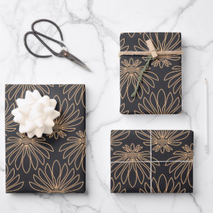 Art Deco-Muster mit goldenen Blumenmotiven  Geschenkpapier Set