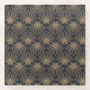 Art-Deco-Muster mit goldenen Blumenmotiven Glasuntersetzer