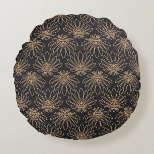 Art Deco-Muster mit goldenen Blumenmotiven  Rundes Kissen
