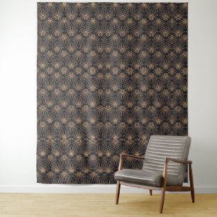 Art Deco-Muster mit goldenen Blumenmotiven  Wandteppich