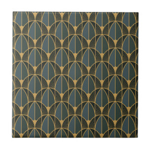 Art Deco-Muster mit goldenen geometrischen Formen  Fliese