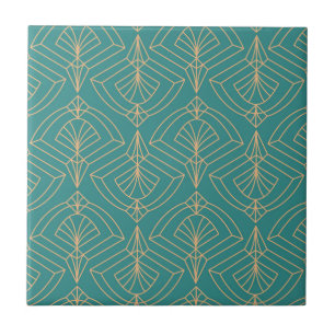Art Deco-Muster mit goldenen geometrischen Formen  Fliese