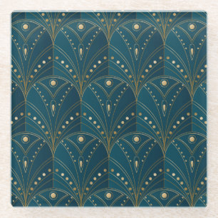Art Deco-Muster mit goldenen geometrischen Formen Glasuntersetzer
