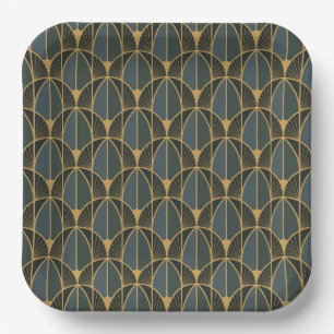 Art Deco-Muster mit goldenen geometrischen Formen Pappteller