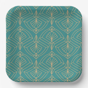 Art Deco-Muster mit goldenen geometrischen Formen Pappteller