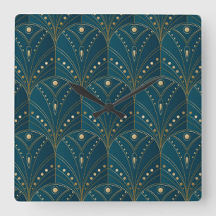 Art-Deco-Muster mit goldenen geometrischen Formen Quadratische Wanduhr