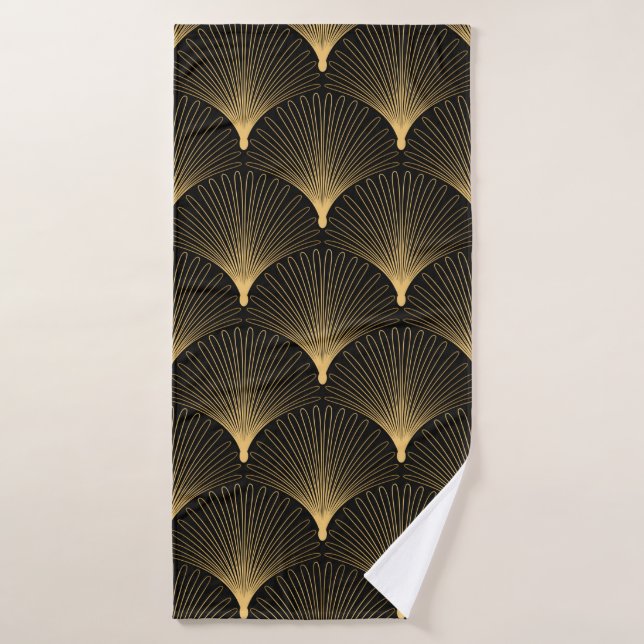 Art Deco Muster. Nahtlose schwarze und goldene Bac Badehandtuch (Badehandtuch)