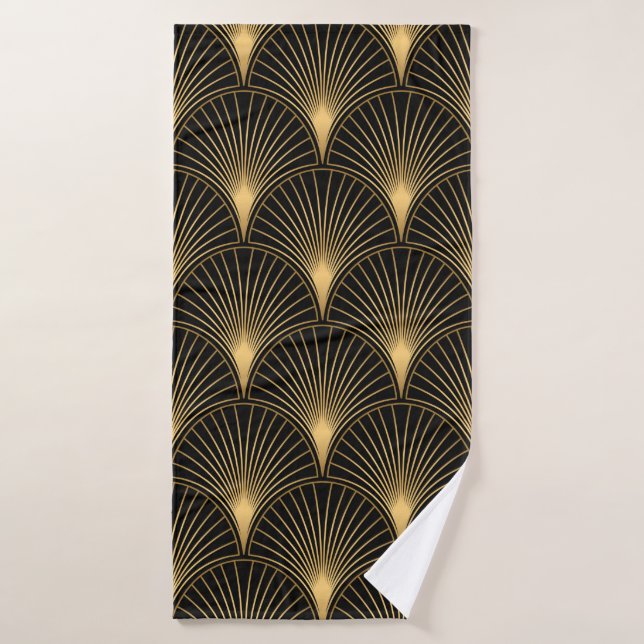 Art Deco Muster. Nahtlose schwarze und goldene Bac Badehandtuch (Badehandtuch)