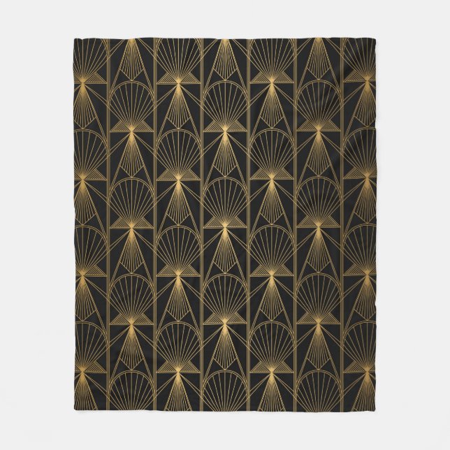 Art Deco Muster. Nahtlose schwarze und goldene Bac Fleecedecke (Vorderseite)