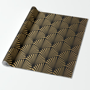 Art Deco Muster. Nahtlose schwarze und goldene Bac Geschenkpapier
