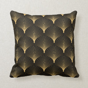Art Deco Muster. Nahtlose schwarze und goldene Bac Kissen