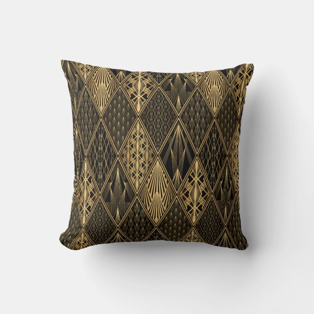Art Deco Muster. Nahtlose schwarze und goldene Bac Kissen (Vorderseite)