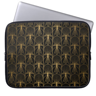 Art Deco Muster. Nahtlose schwarze und goldene Bac Laptopschutzhülle