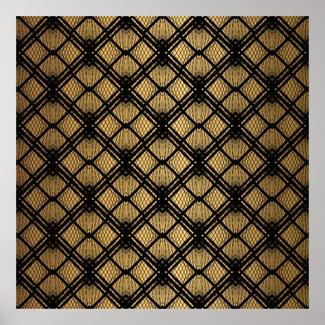 Art Deco Muster. Nahtlose schwarze und goldene Bac Poster (Vorne)