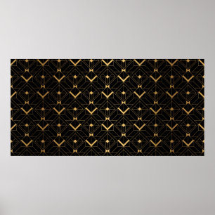 Art Deco Muster. Nahtlose schwarze und goldene Bac Poster
