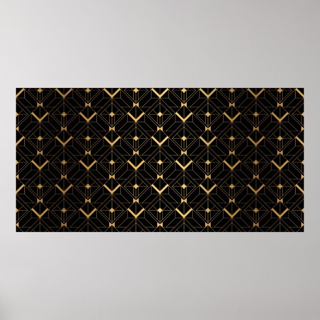 Art Deco Muster. Nahtlose schwarze und goldene Bac Poster (Vorne)