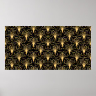 Art Deco Muster. Nahtlose schwarze und goldene Bac Poster