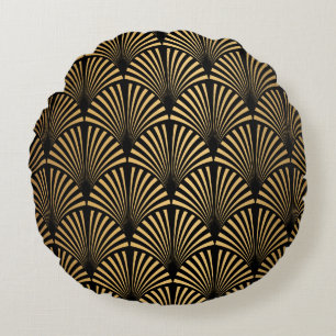 Art Deco Muster. Nahtlose schwarze und goldene Bac Rundes Kissen