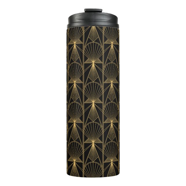 Art Deco Muster. Nahtlose schwarze und goldene Bac Thermosbecher (Vorderseite)