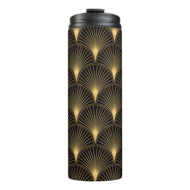 Art Deco Muster. Nahtlose schwarze und goldene Bac Thermosbecher (Vorderseite)
