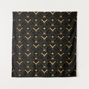 Art Deco Muster. Nahtlose schwarze und goldene Bac Wandteppich