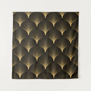 Art Deco Muster. Nahtlose schwarze und goldene Bac Wandteppich