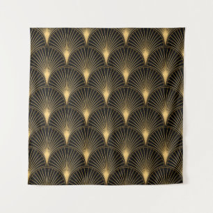 Art Deco Muster. Nahtlose schwarze und goldene Bac Wandteppich