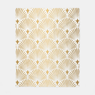 Art Deco Muster. Nahtloser weißer und goldener Hi Fleecedecke